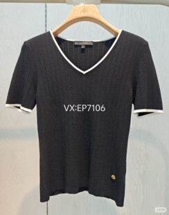 大雅家春夏款黑色简约撞色修身短袖针织毛衣 HFJPA9511A-1999