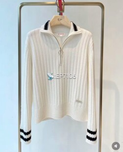 白色/黑色阿拉善软糯半拉链套头针织毛衣 EGKIG954-3299