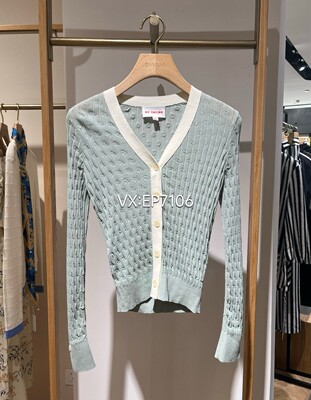 春夏款绿色V领拼色肌理针织开衫 EGJEC9111A-1999