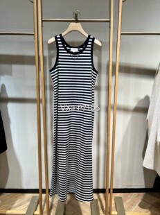 1299 EGKEC4141A 黑色棉质宽松圆领条纹背心无袖 连衣裙