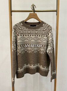 大雅家秋冬款卡其色燕麦色圆领宽松套头毛衣 HFJAW9555A-3299