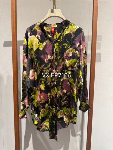 春夏款高端系列黑色国风桑蚕丝印花立领衬衫 EPJES2211A-4299