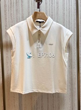春夏款白色学院风POLO领字母烫标宽松无袖T恤衫 HFLEA5466A-1399
