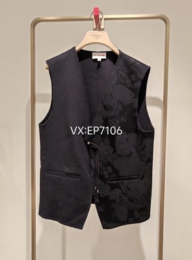 秋冬款黑色新中式v领盘扣羊毛呢马甲外套 EGJIW1010A-2999