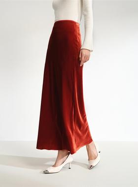 春夏款橙色质感高腰桑蚕丝丝绒包臀半身裙半裙 EGKPS3318B-2699