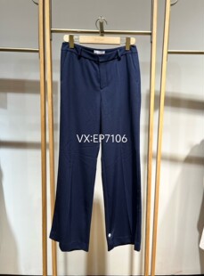 2699 EGKET6401A 藏青色显腿长通勤斜纹醋酸微喇裤 子