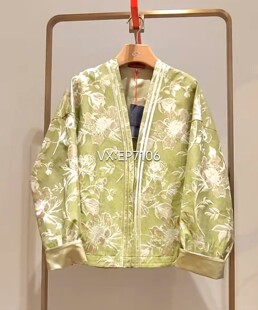 5999 EGKEC1252A 绿色国风新中式 金丝提花短外套