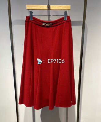 秋冬款高级系列红色羊毛羊绒高腰A摆伞裙中长裙半裙 EPJIW3403A
