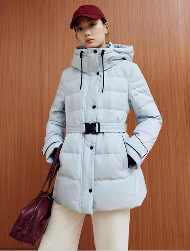 大雅家秋冬款连帽撞色一手长直身型羽绒服 HFKAAY933A-5599