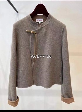 冬款咖色新中式短款大衣外套 EGJIR1506A-3999