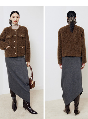 大雅家秋冬款优雅小香风羊毛机织大衣外套 HFKII8633A-4599