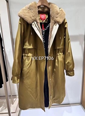 秋冬款高级系列绿色连帽收缩腰中长款派克服 EPHISN102A-26999