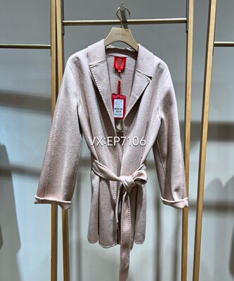 秋冬款高端系列丝粉色羊毛翻领收腰西装大衣 EPIIW8201A-10999