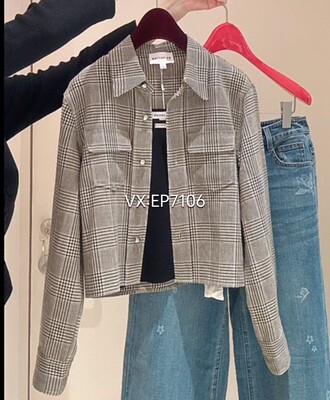 灰色羊毛亚麻经典格纹短款休闲外套 EGKPQ1249A-2399