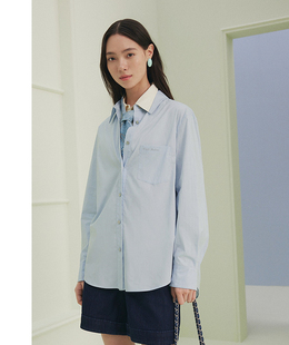 1999 HFKPC2101A 大雅家春夏款 蓝色翻领直身针梭相拼衬衫