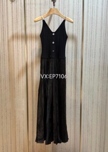 黑色针织拼接设计感褶艺吊带裙连衣裙 3299 EGKEA4236A