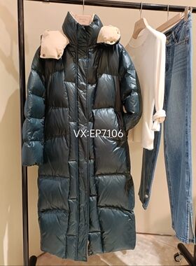 大雅家秋冬款绿色时尚可拆卸帽中长款羽绒服 HFKPAY225Z-5299