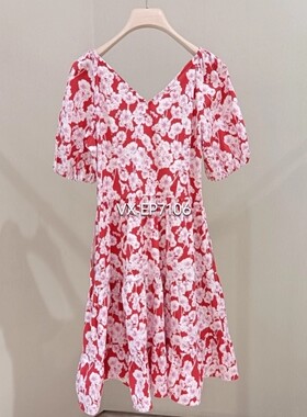 春夏款红色棉质甜美在逃公主修身连衣裙 EGIEC4617A-2699