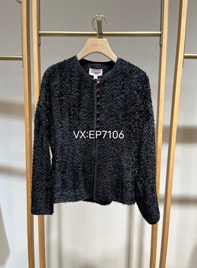 秋冬款黑色真丝轻羽玉石扣国风X型收腰显瘦外套 EGJAS1237B-3699