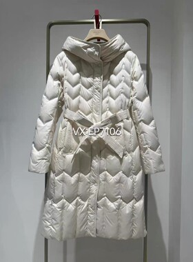 秋冬款白色白鹅绒收腰轻便长款修身羽绒服 EGJIAY213B-4699