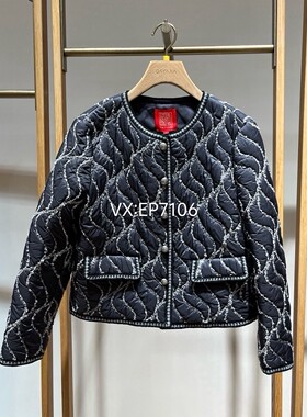 秋冬款高级系列灰色绗缝手钩织带小香棉服 EPJIAM102A-7999