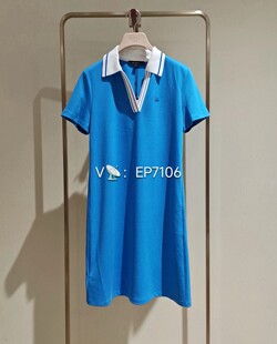 大雅家firststation春夏款蓝色运动罗纹翻领短袖连衣裙HFKEA4521A