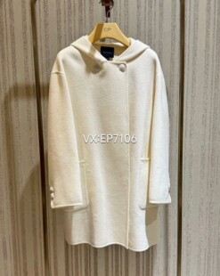 大雅家秋冬款白色时尚连帽落肩袖羊毛大衣 HFJAW8201A-4999