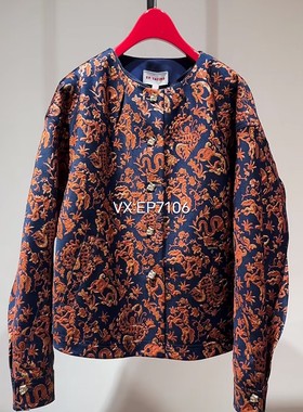 春夏款橙色斜纹金葱提花无领夹克外套 EGKPS1258B-3299