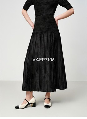 春夏款黑色哑光质感提花压褶长裙A字半身裙 EGKEA3403A-2399