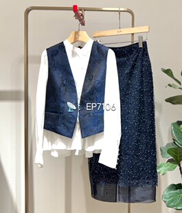 春夏款藏青色非遗宋锦国风收腰西装马甲外套 EGKPS103-4299