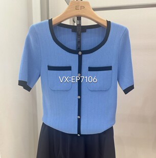 HFJEA9558A 圆领毛衣 1999 蓝色优雅小香风撞色短袖 大雅家春夏款