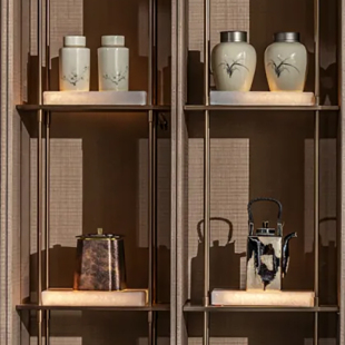新中式样板间软装饰品茶室售楼处博古架玄关茶具茶叶罐陈设摆件