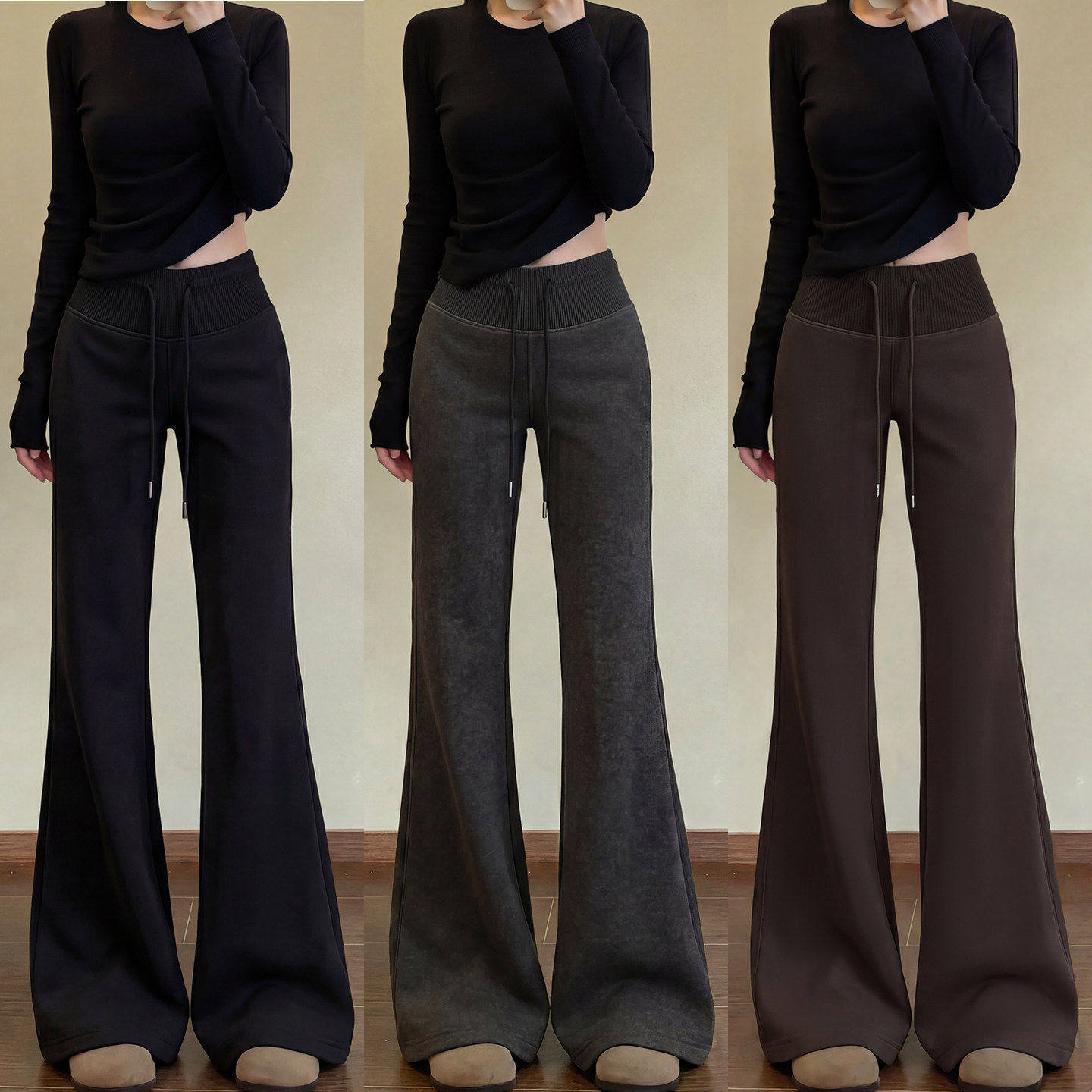 黑色喇叭运动裤女2026春秋新款小个子垂感微喇卫裤高腰显瘦马蹄裤