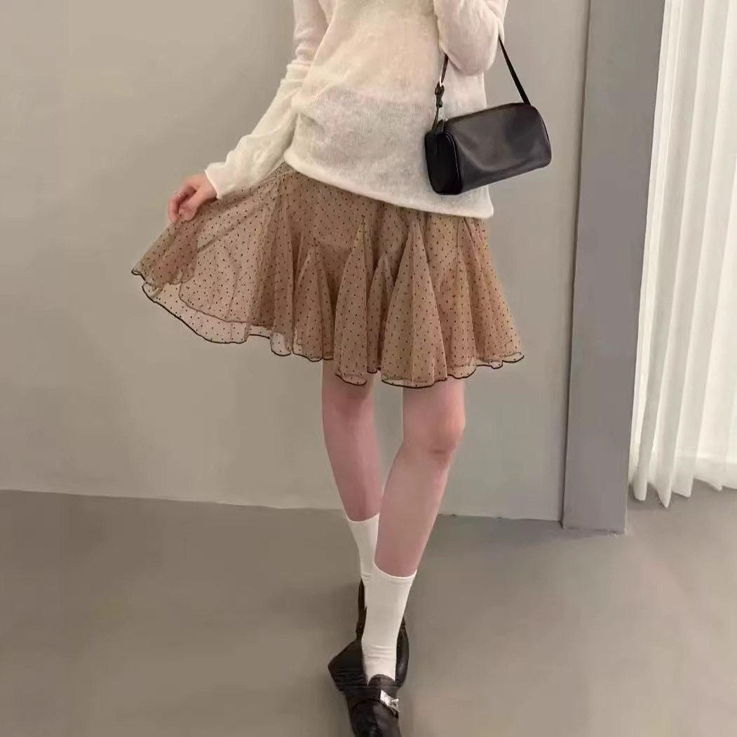 设计感小众波点a字半身裙女2026春季新款爆款韩版高腰小个子短裙