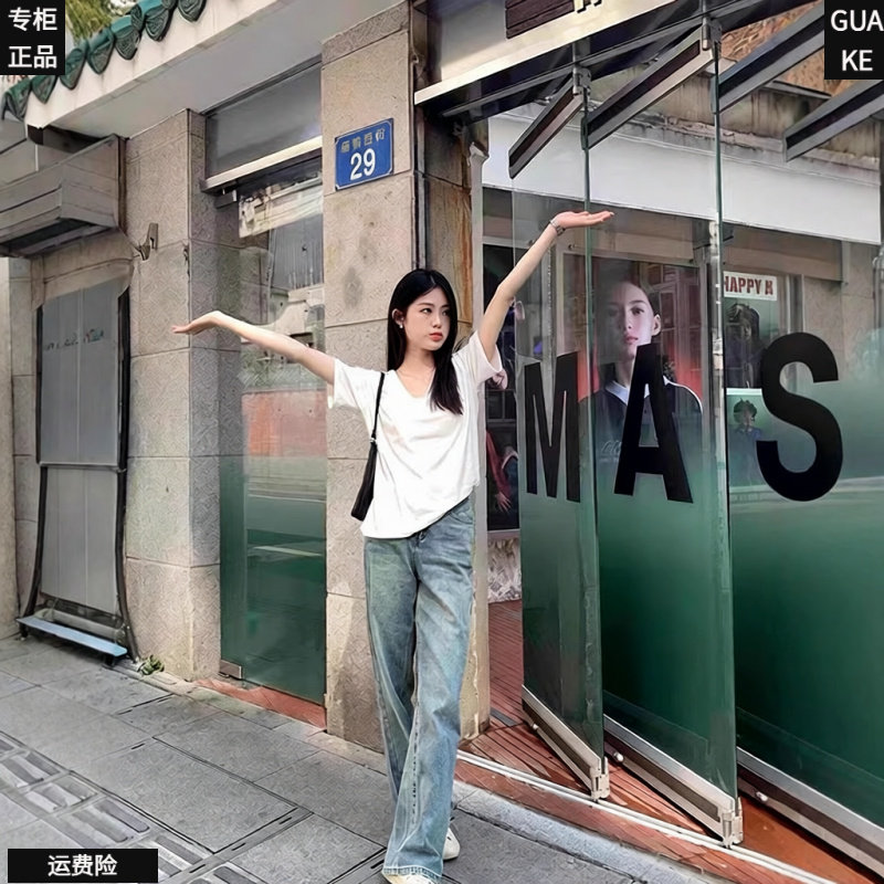 U领白T恤女夏季宽松显瘦