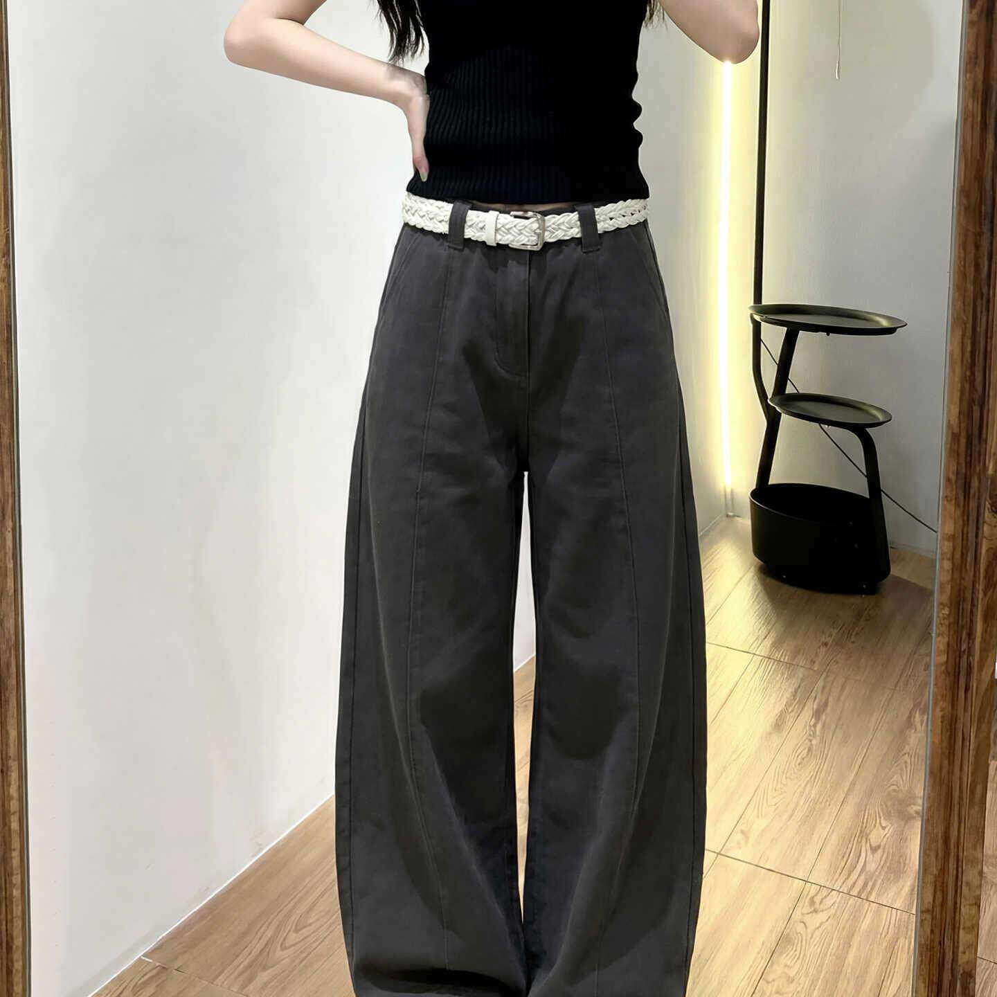 黑色工装裤女夏薄款2026新款垂坠感宽松小个子休闲高腰西装阔腿裤
