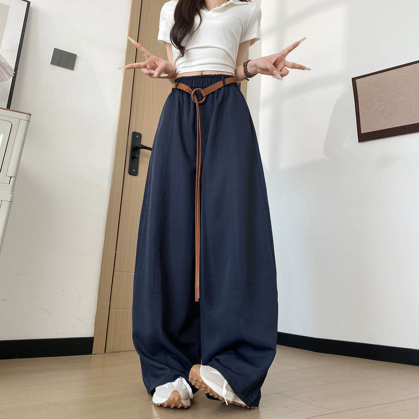 弯刀裤女2025新款夏薄款高腰显瘦垂感休闲裤子宽松阔腿速干运动裤