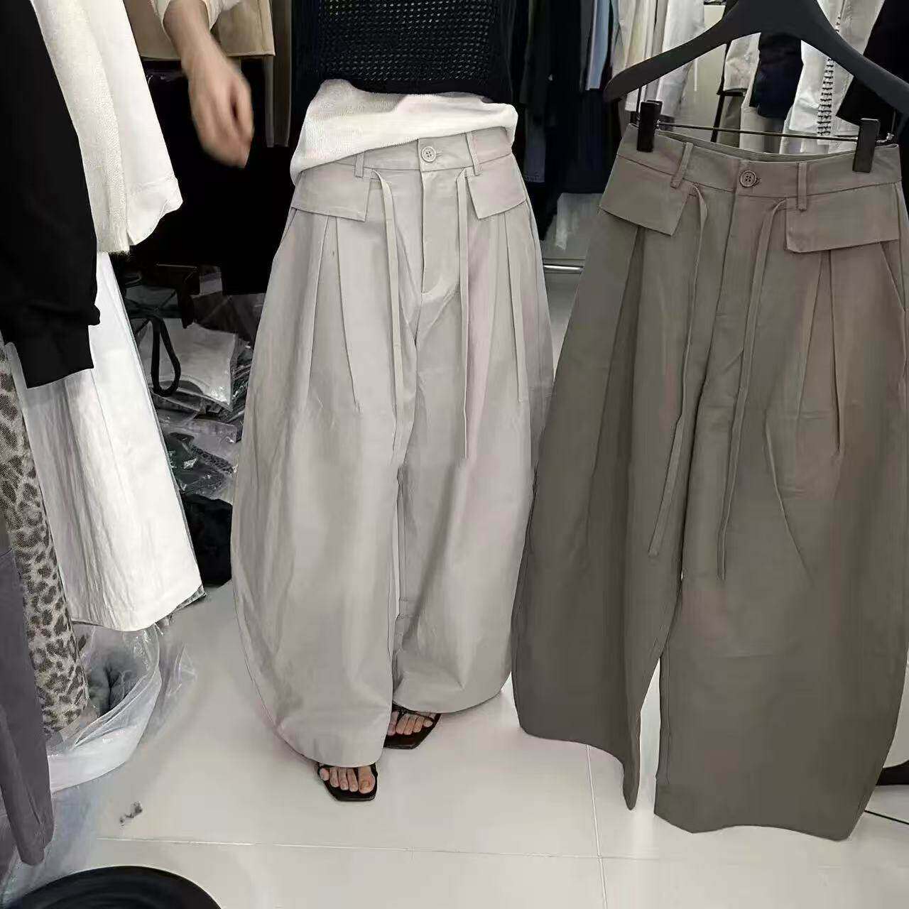 2025韩系秋季垂感抽绳搭阔腿裤女慵懒风新款高腰百休闲裤宽松气球