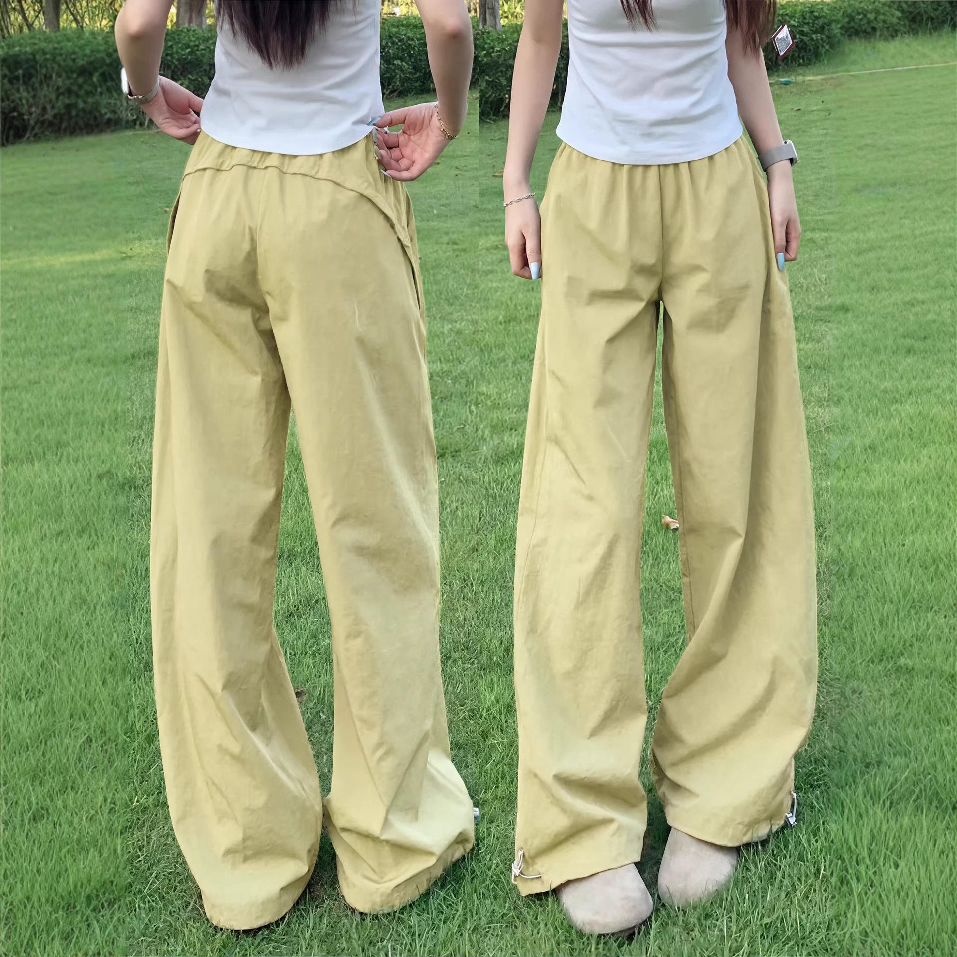 黄色速干工装裤女2026新款夏季薄款直筒宽松小个子休闲阔腿运动裤