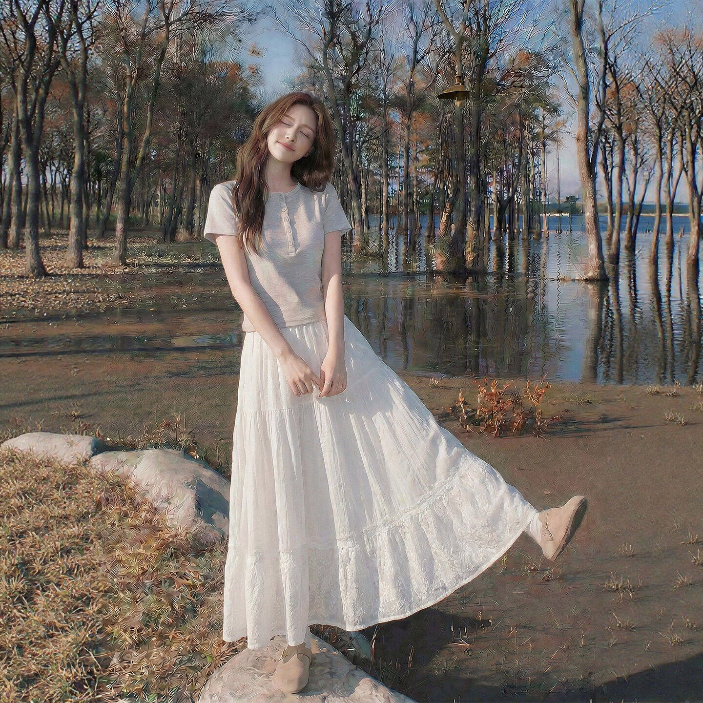 蕾丝白色半身裙女2026新款夏季高腰a字半裙伞裙小个子雪纺蛋糕裙