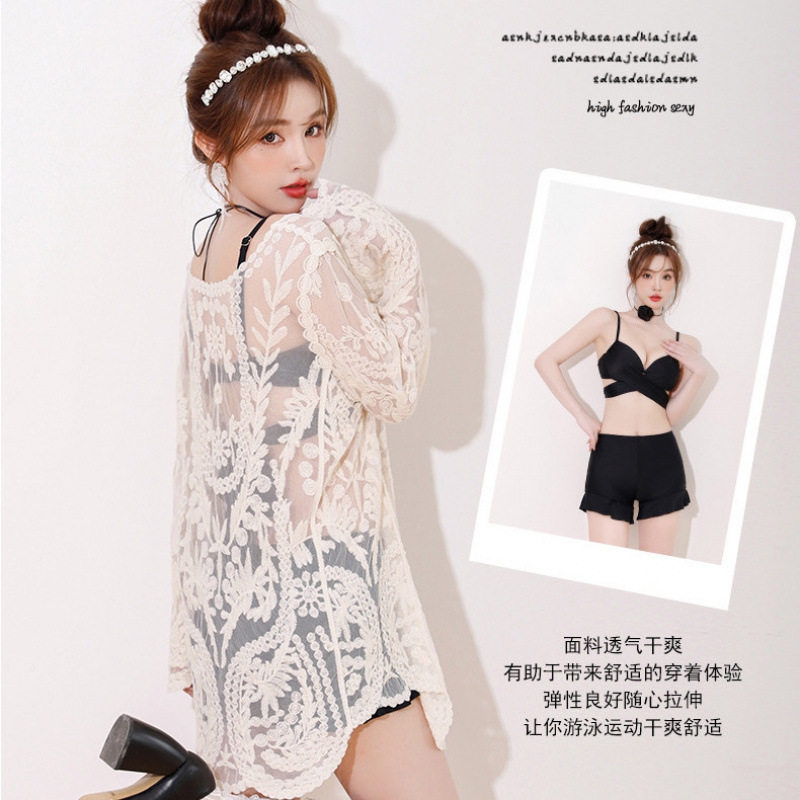 2025新款泳衣女纯欲分体保守高级感显瘦遮肚防晒罩衫三件套游泳衣