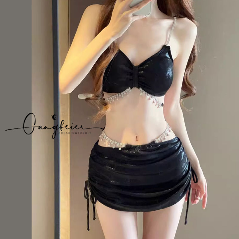 泳衣女款泡温泉高级感纯欲风2026新款性感披肩分体比基尼三件套装