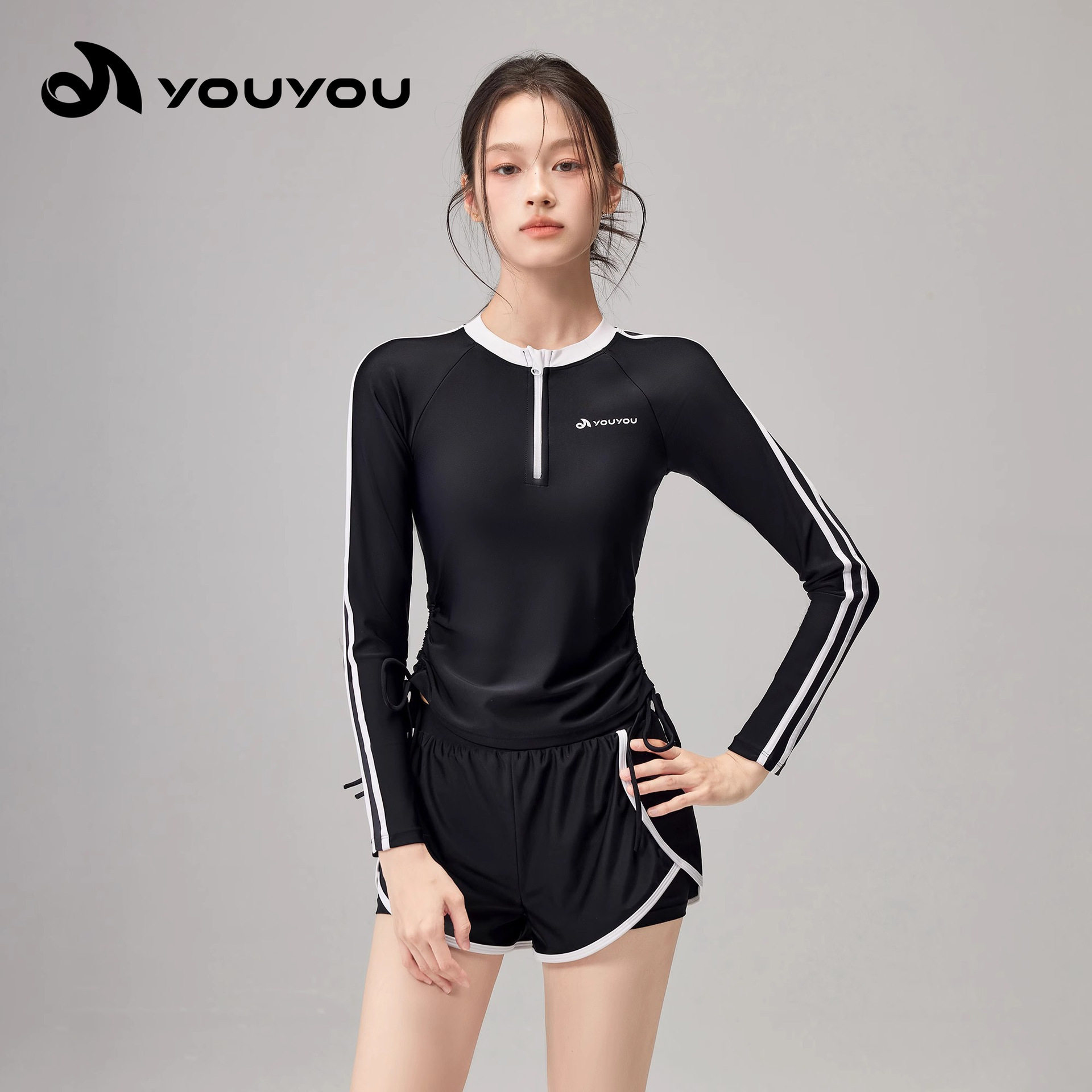 分体泳衣女泡温泉2026新款保守显瘦遮肚长袖运动游泳馆时尚小清新