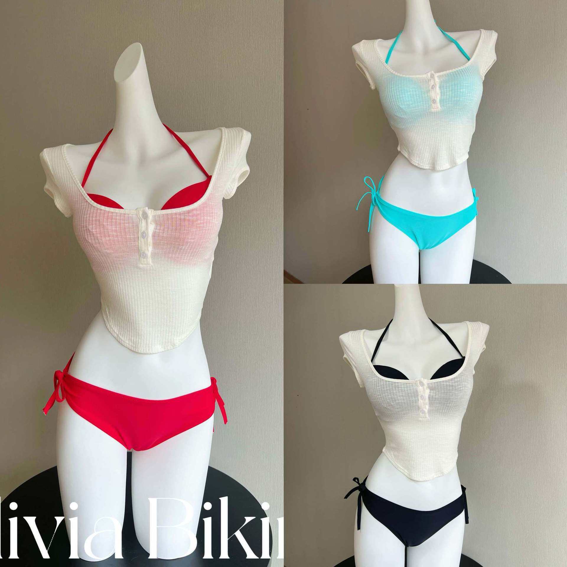 【彩虹夏日】糖果色比基尼大胸聚拢带罩衫沙滩海边度假bikini泳衣