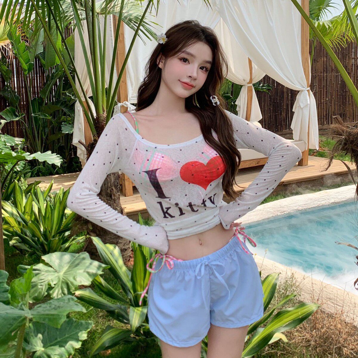 辣妹性感绑带比基尼四件套海边度假泳衣女罩衫防晒高级感纯欲