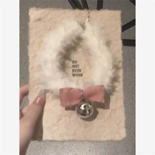 甜美可爱粉色蝴蝶结毛绒绒choker铃铛项链小众设计锁骨链项圈饰品