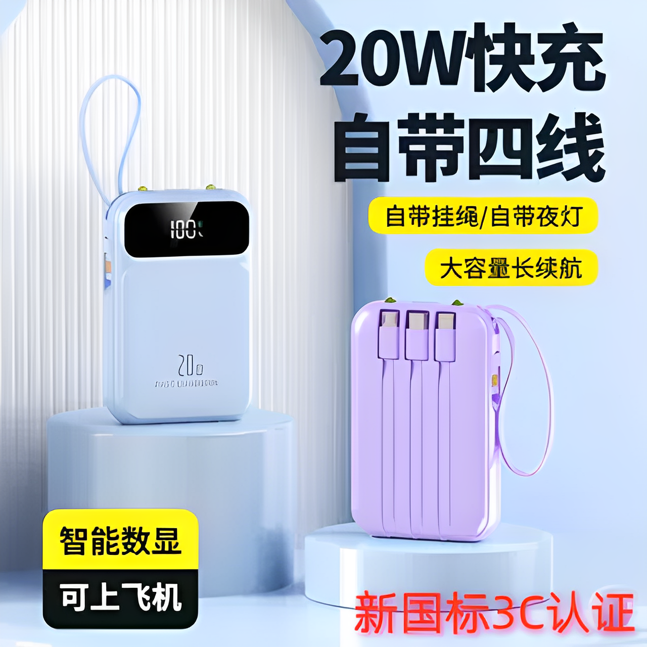 3C认证22.5W自带四线快充电