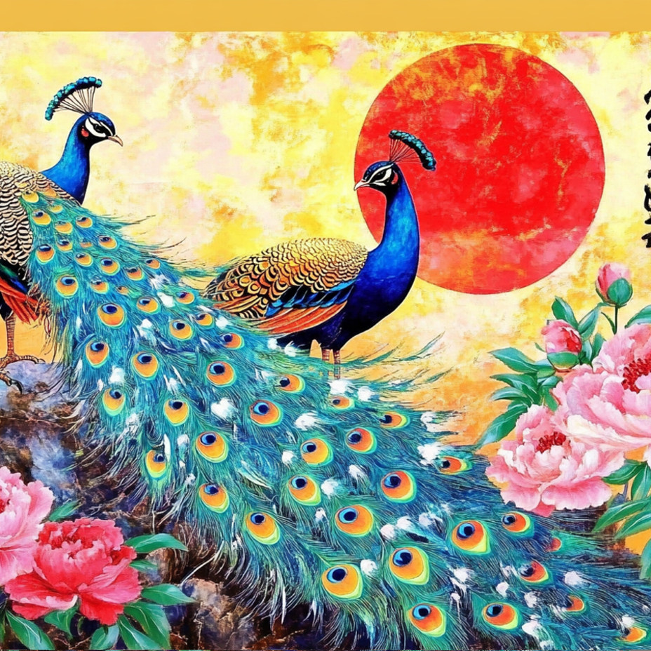 带框钻石画孔雀富贵牡丹diy钻石绣卡通马赛克拼图粘贴画相框画