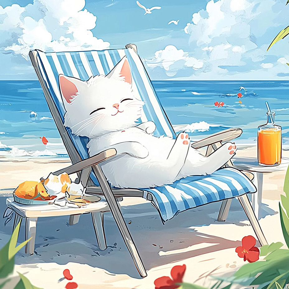 带框钻石画海边躺椅猫咪diy钻石绣卡通马赛克拼图粘贴画相框画