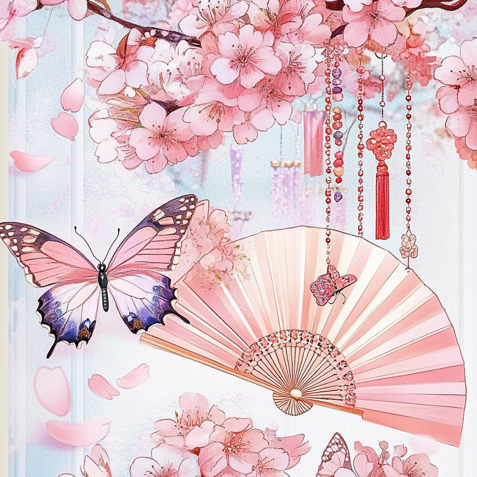 带框钻石画樱花扇子diy钻石绣卡通马赛克拼图粘贴画满钻
